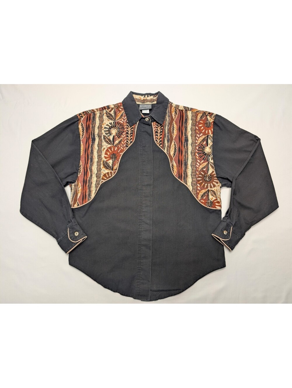 VTG Roughrider By Circle T Southwestern Aztec Cowgirl Tapestry Yoke Shirt Sz M